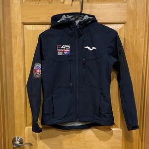 F45 blue Hooded Jacket with Patches size XS